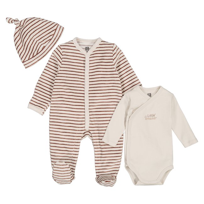 Kit naissance 3 pièces rayé beige/marron LA REDOUTE COLLECTIONS