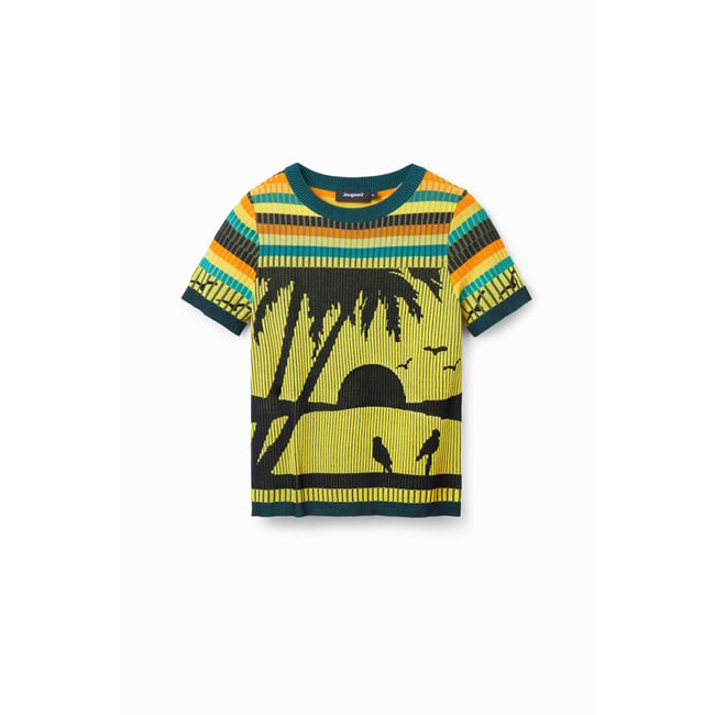 Knit landscape T-shirt jaune <span itemprop=
