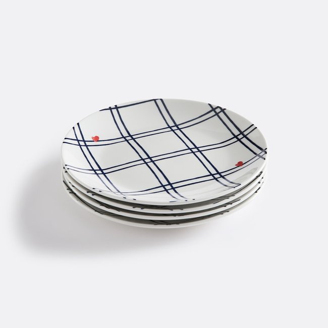 Set of 4 Aline Dessert Plates in Porcelain, blue, LA REDOUTE INTERIEURS