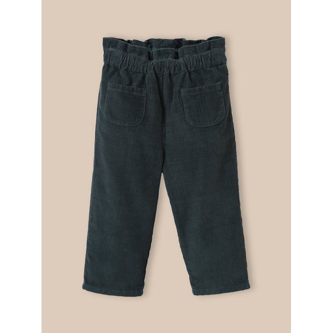 Pantalon paperbag  en velours eucalyptus <span itemprop=