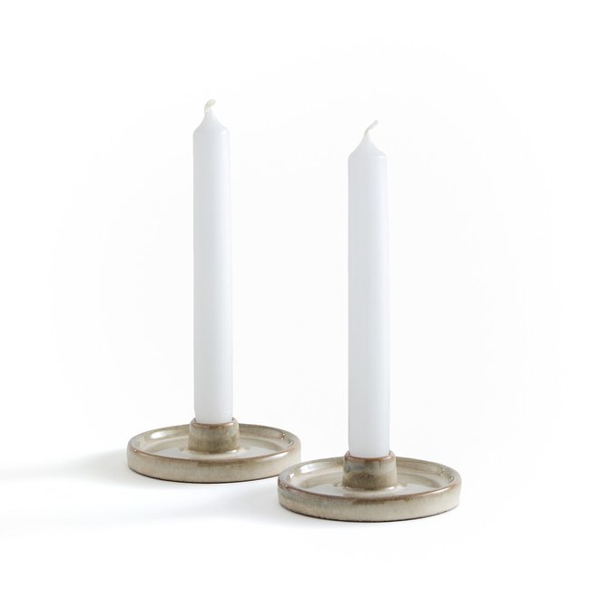 Set of 2 Nelina Ceramic Candle Holders, oatmeal, LA REDOUTE INTERIEURS