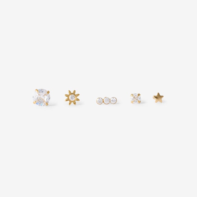 Set de 5 piercings nez en acier inoxydable et strass de zircon doré <span itemprop=