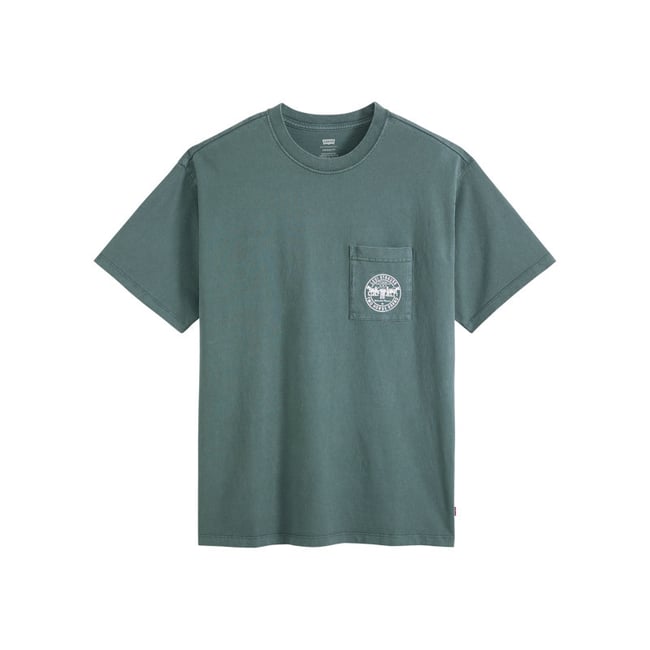 T-shirt en coton ardoise à coupe droite pourvu d'un col rond gris foncé <span itemprop=