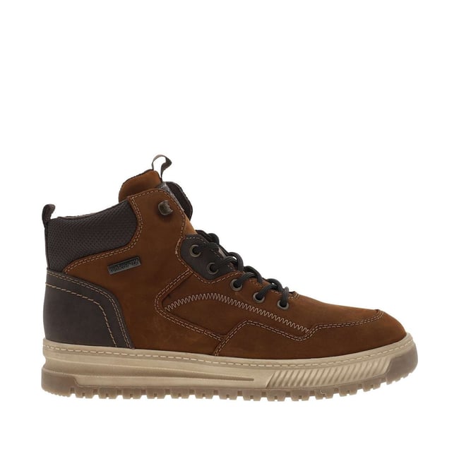 Baskets en cuir noisette à talon plat avec un zip et des lacets ronds noisette <span itemprop=