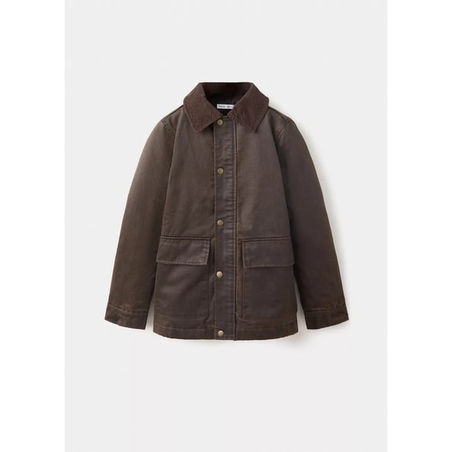 Manteau en sergé à col en velours côtelé marron <span itemprop=