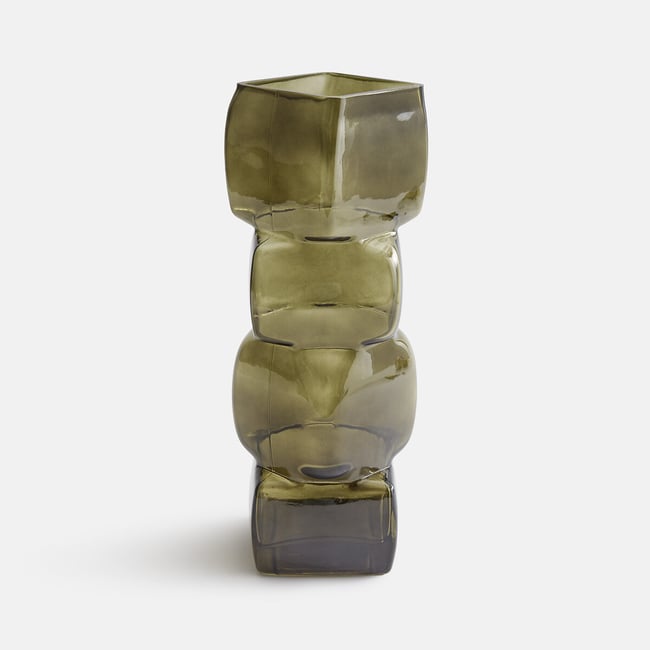 Vase en verre fumé coloré, hauteur 40 cm, CUBIA Couleur vert olive <span itemprop=
