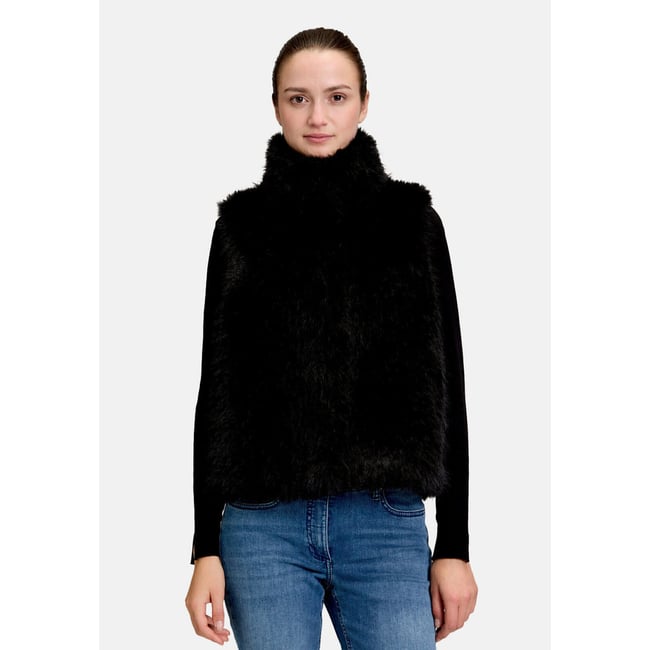 Veste sans manches en peluche à col noir <span itemprop=