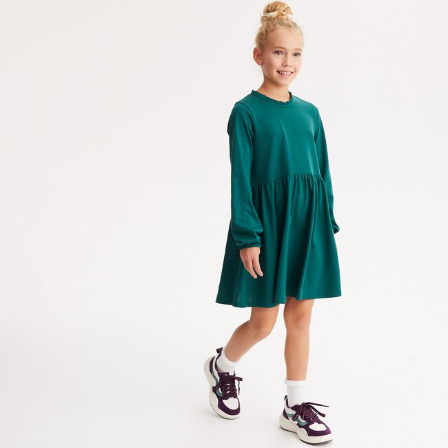 Vestido de punto de manga larga verde <span itemprop=