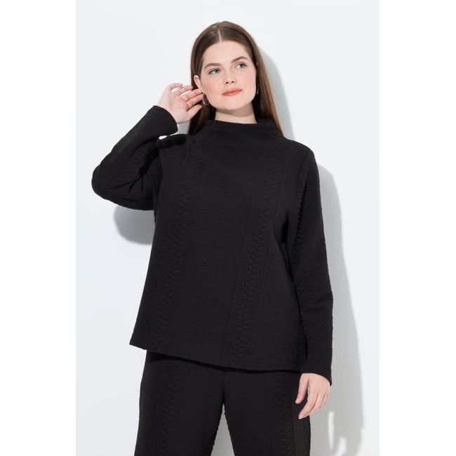 Sweat-shirt jacquard à col montant noir <span itemprop=