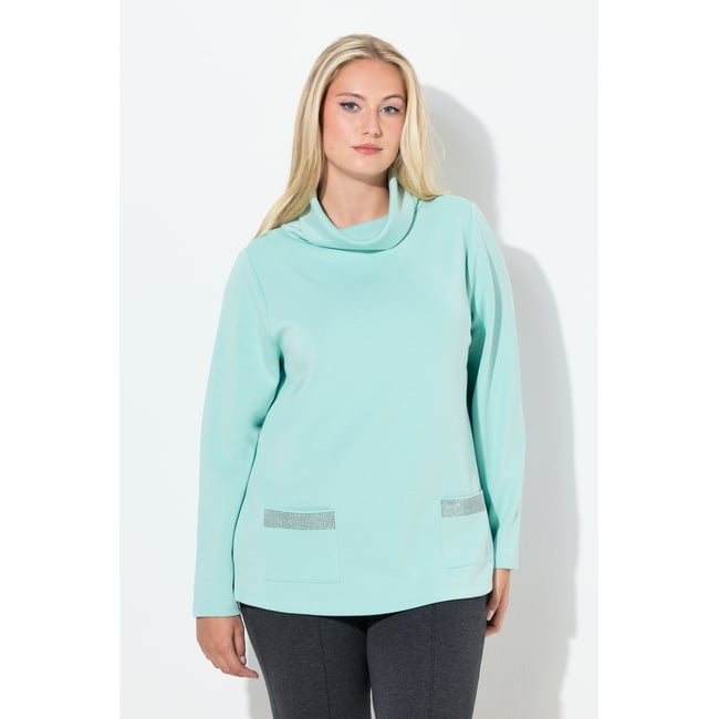 Sweat-shirt à col montant et manches longues bleu turquoise <span itemprop=