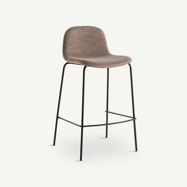 Chaise de bar, velours flammé, H75 cm, Tibby Couleur gris lunaire <span itemprop=