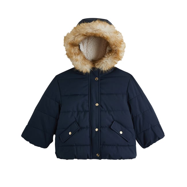 Doudoune enfant imperméable doublée sherpa avec capuche Adèle bleu <span itemprop=