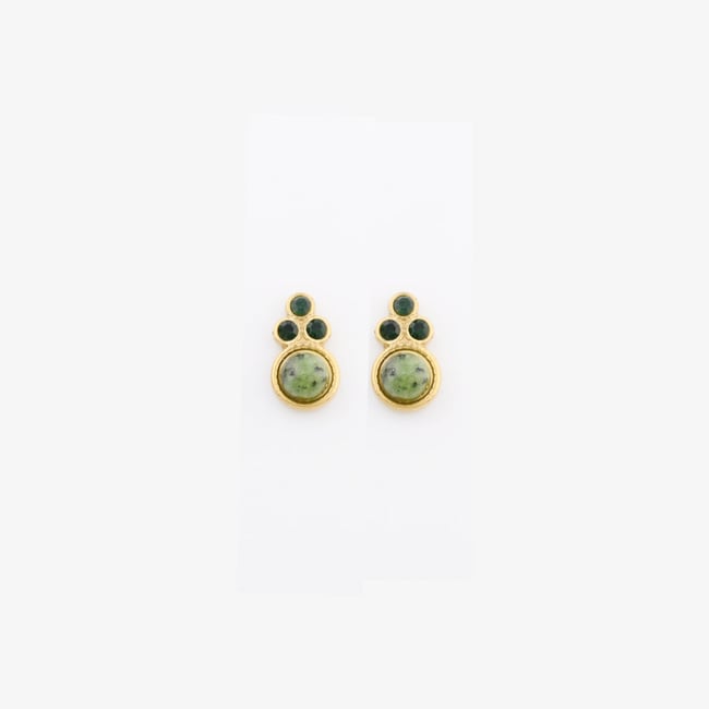 Boucles d'oreilles puces en acier inoxydable et pierre verte vert <span itemprop=