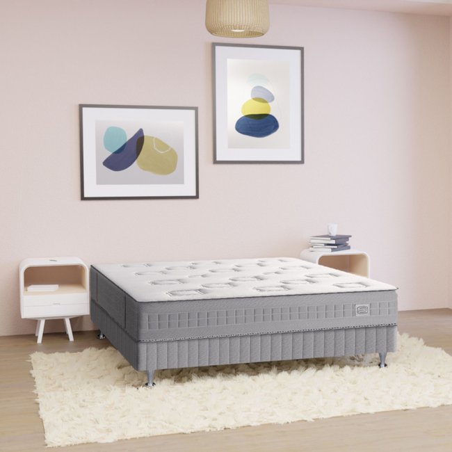 Ensemble Matelas ressorts 24cm, sommier pieds SW2 Couleur blanc <span itemprop=