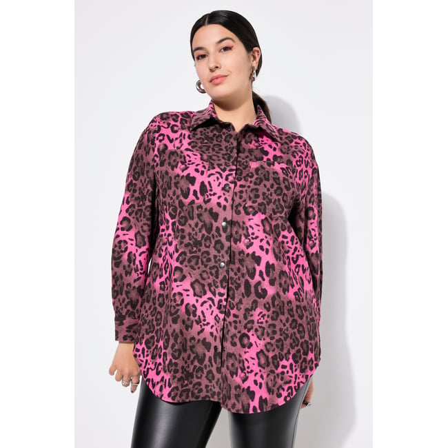 Chemisier aspect velours côtelé rose vif <span itemprop=