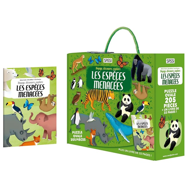 Puzzle & Livre - Voyagez, découvrez, explorez, Les espèces menacées vert <span itemprop=