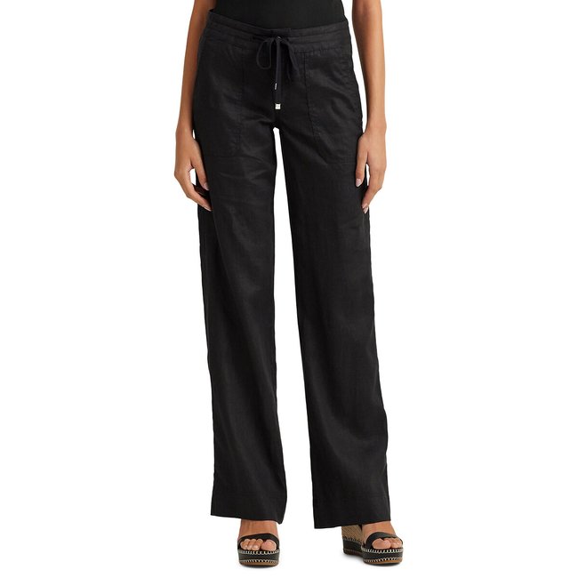 Pantaloni larghi in lino vita elasticizzata JOVONIE nero LAUREN RALPH LAUREN