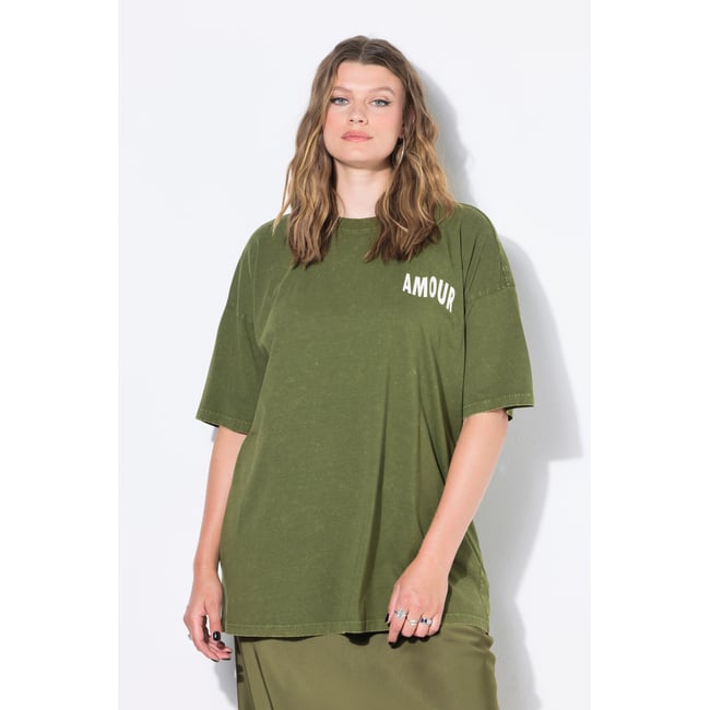 T-shirt oversize, délavage acid washed palmiers verts <span itemprop=