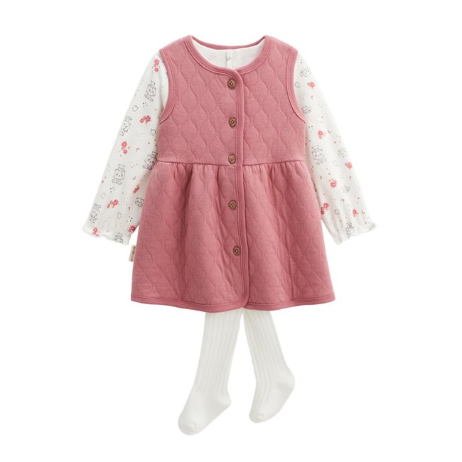 Ensemble robe bébé en coton matelassé, t-shirt et collant Ma Petite Etoile rose <span itemprop=