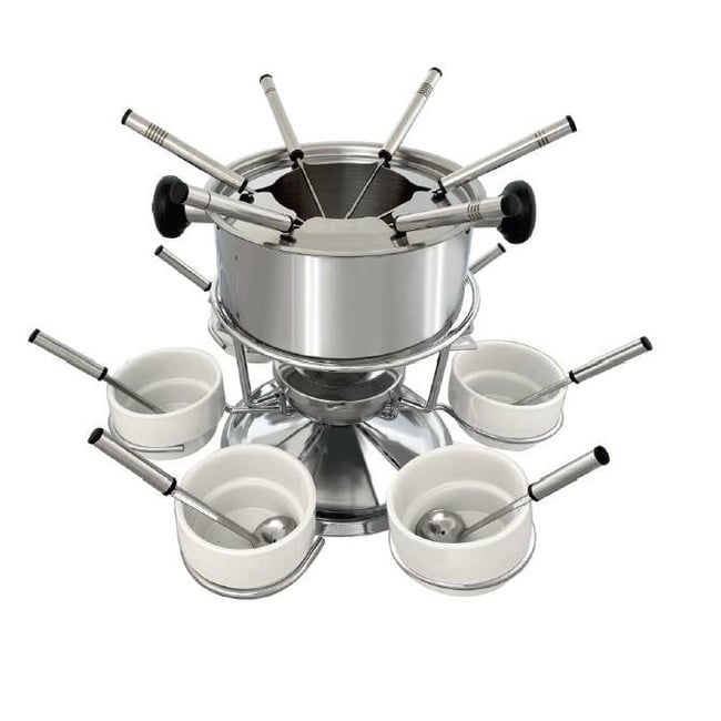 Ensemble à fondue bourguignonne 6 personnes blanc,inox <span itemprop=