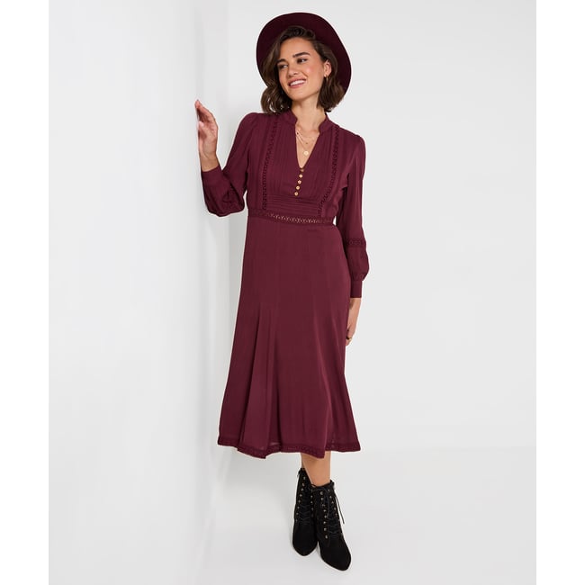 Robe Mi-Longue à Manches Longues Preya violet <span itemprop=