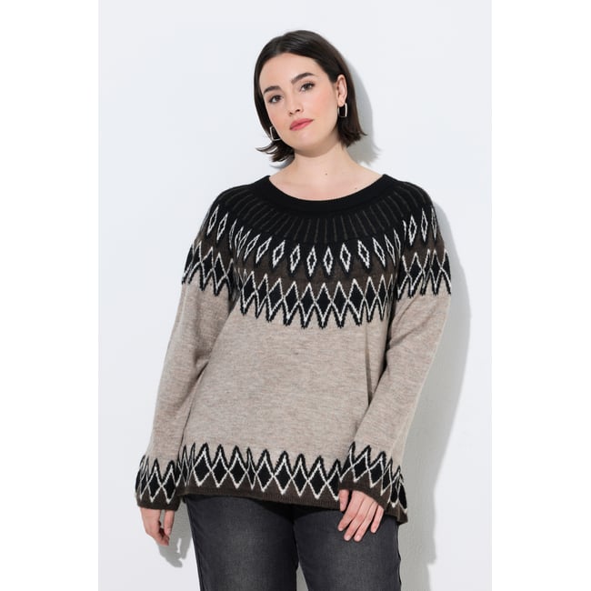 Pull à motif norvégien beige foncé <span itemprop=