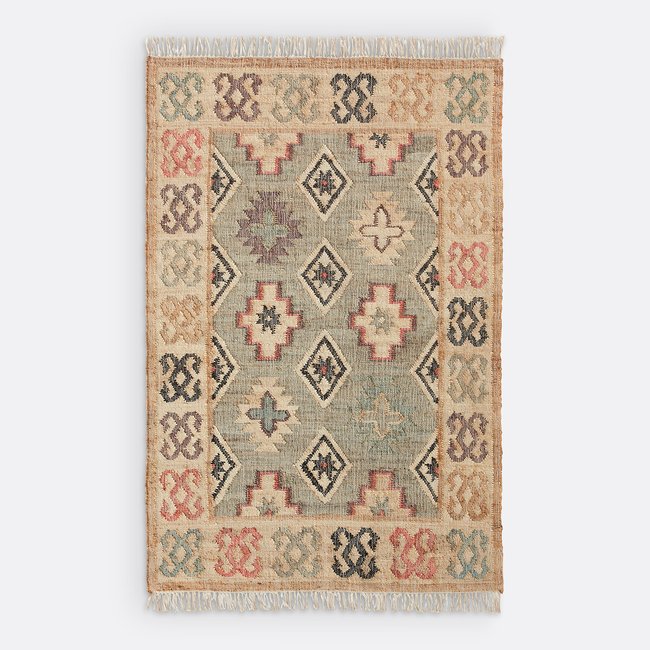 Kilim vloerkleed in jute en katoen met used effect, Kaliny <span itemprop=