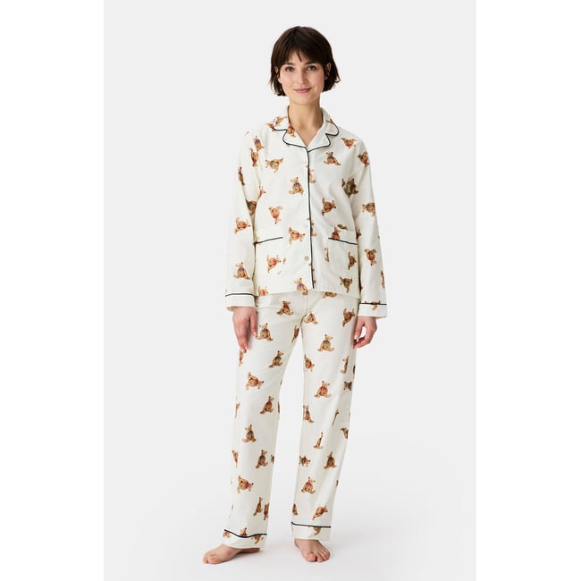 Pyjama boutonné en coton imprimé Old Teddy ivoire <span itemprop=