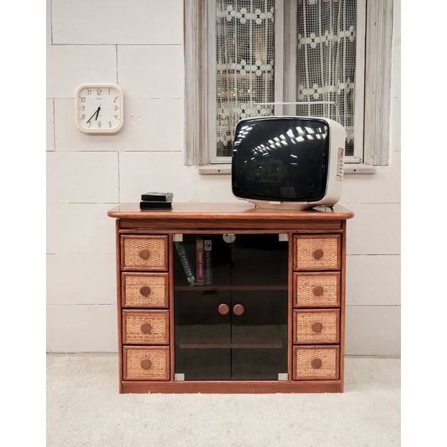 Buffet en osier et bambou Gustave N°1642 - Bon état Couleur marron <span itemprop=