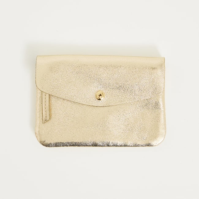 Porte-monnaie en croûte de cuir jaune couleur or <span itemprop=