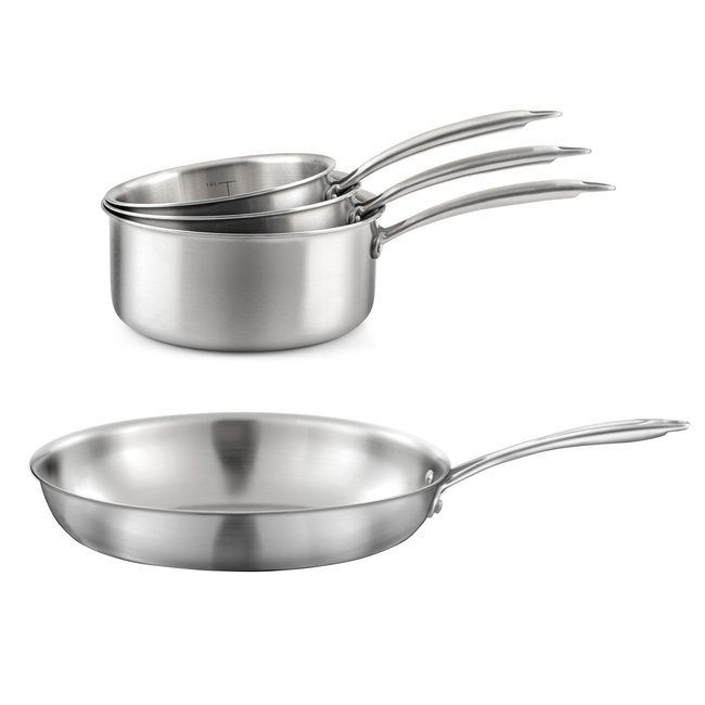 Lot de 3 casseroles inox 16/18/2 0cm et 1 poêle inox 32 cm - GOURMET inox <span itemprop=