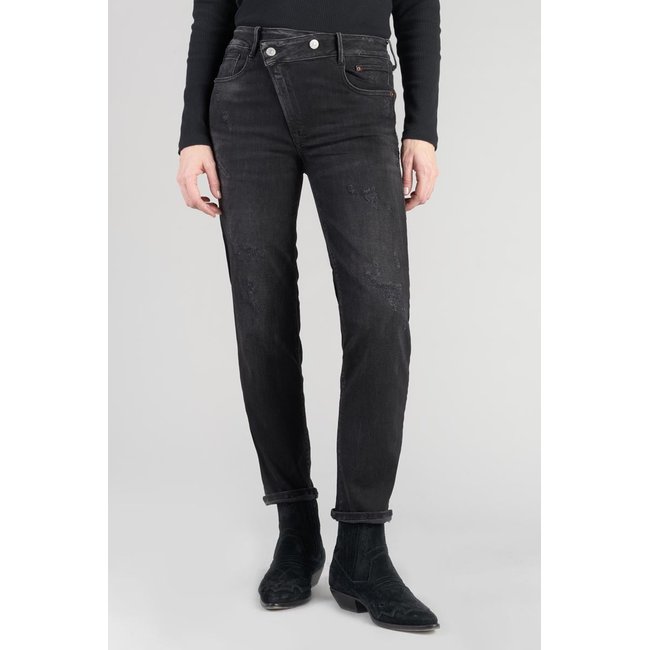 Jeans regular, droit pulp regular taille haute 7/8ème black / black <span itemprop=