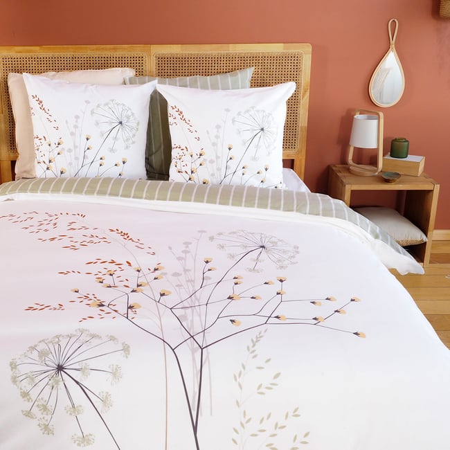 Parure housse de couette coton, SOLIflore blanc <span itemprop=