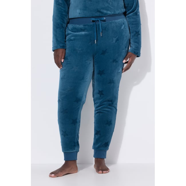 Pantalon homewear, étoiles texturées pétrol <span itemprop=