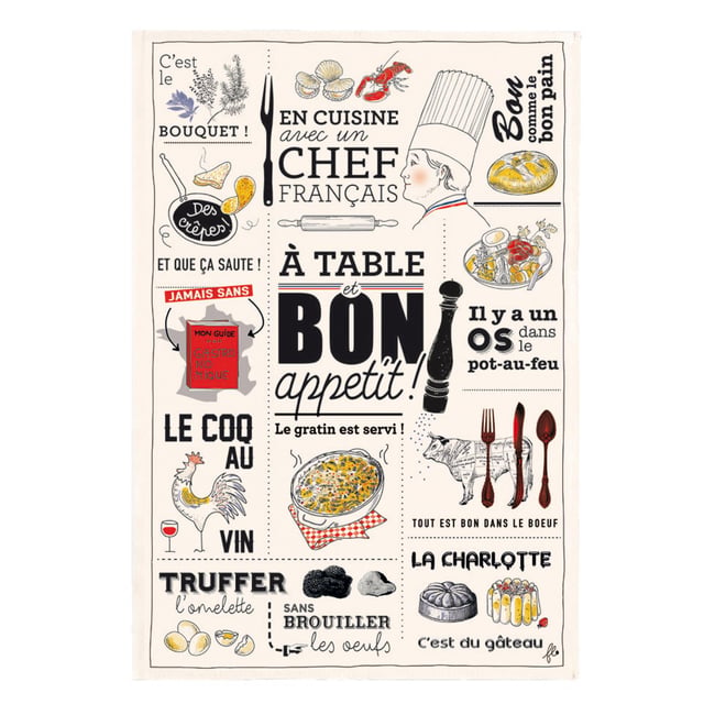 Torchon Cuisine Française ecru <span itemprop=