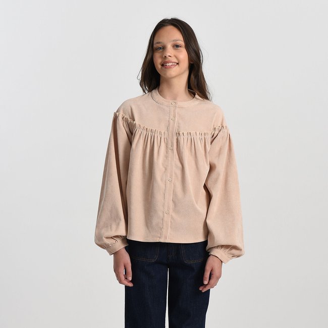 Blusa fluida, mangas compridas bege <span itemprop=