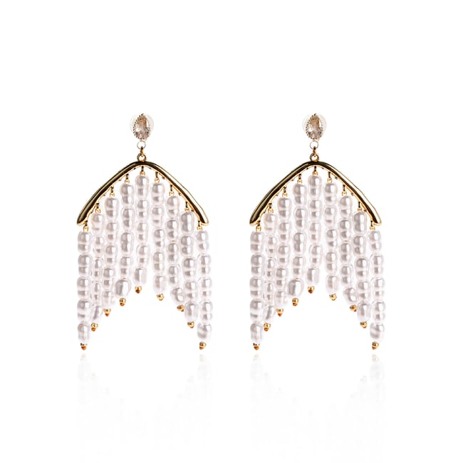 Boucles d'oreilles pendantes chaînes de perles EDORI blanc <span itemprop=