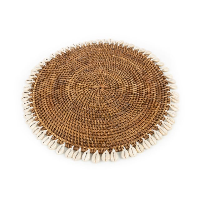 Set de table en rotin et coquillages COLONIAL brun naturel <span itemprop=