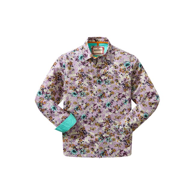 Chemise à manches longues imprimé floral intégral violet <span itemprop=