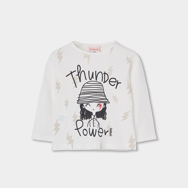 T-shirt en maille fille imprimé Thunder Power blanc <span itemprop=