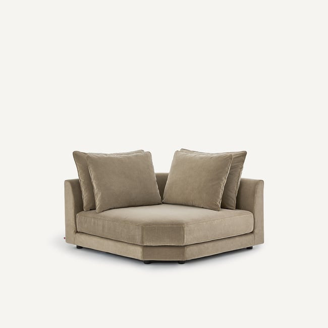 Canapé d'angle modulable en velours stonewashed, TIBERIO Couleur gris shiitaké <span itemprop=