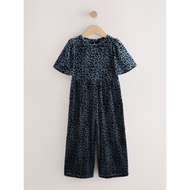 Combinaison en velours imprimé animal imprimé animal bleu sarcelle <span itemprop=