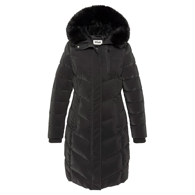 Parka longue à capuche bordée de imitation fourrure noir <span itemprop=