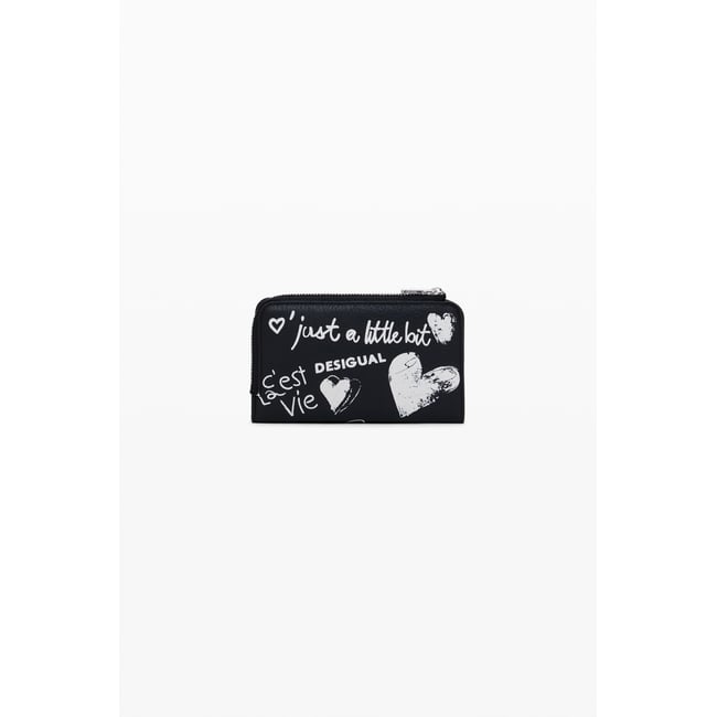Porte-monnaie effet cuir graffiti moyen noir <span itemprop=