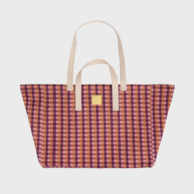 Sac cabas en coton biologique violet et orange <span itemprop=