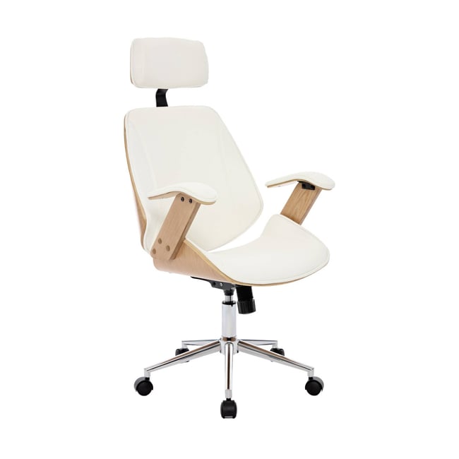 Chaise de bureau à roulettes décor bois courbé et simili cuir MICHAEL - SWEEEK