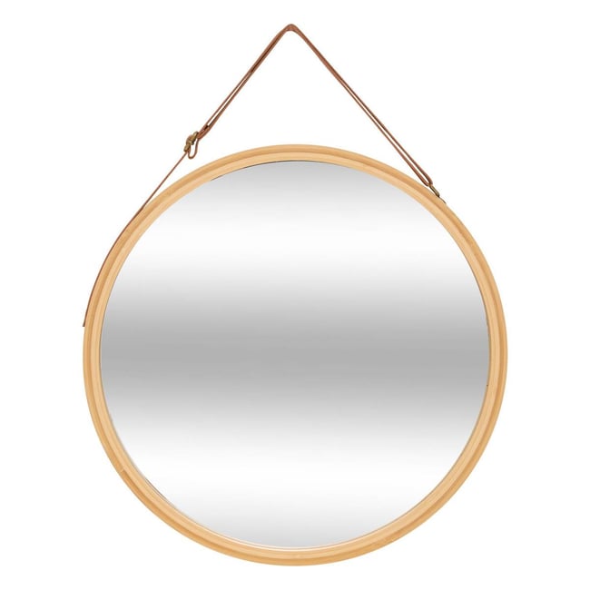 MIROIR MUR CUIR ROND BAM D38 Couleur beige <span itemprop=