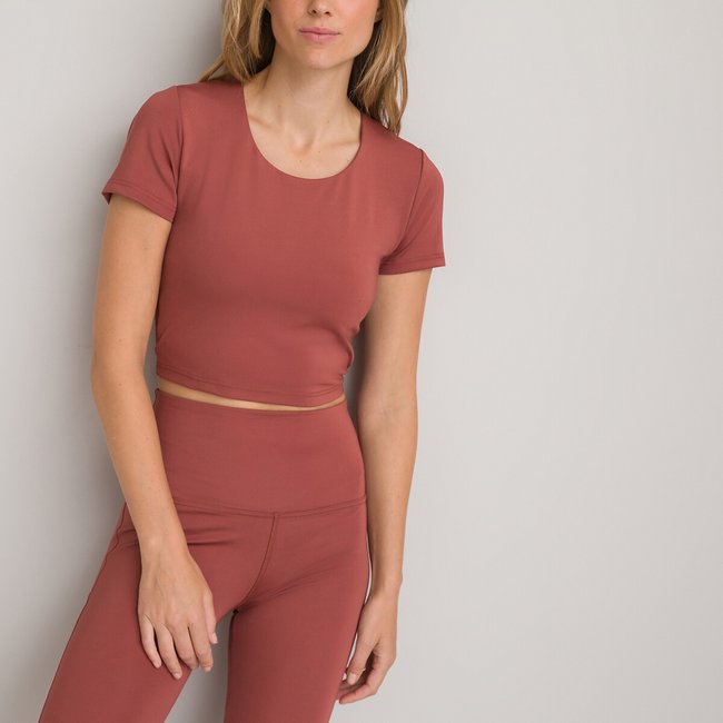 T-Shirt, Cropped-Form, Mikrofaser siennaerde <span itemprop=
