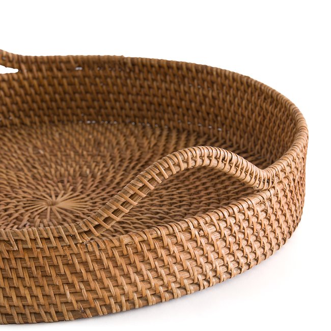 IGNPION Vassoio da portata rotondo in rattan intrecciato, 24,5 cm