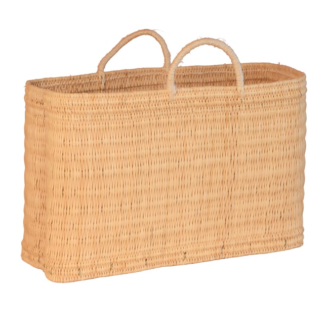 Grand panier en paille et anse coton Hassira -  LOJI Couleur blanc <span itemprop=